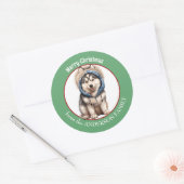 Siberische Husky Hondenpup in Winter Hoodie Kerstm Ronde Sticker (Envelop)