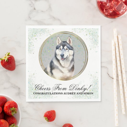 Siberische Husky-huwelijksservetten met hondenfoto Servet (Insitu)