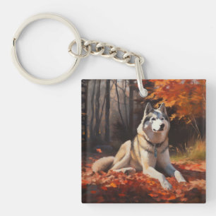 Siberische Husky in de herfst geïnspireerd door va Sleutelhanger