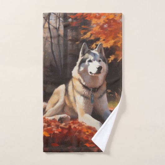 Siberische Husky in de herfst laat Herfst inspirer Bad Handdoek (Handdoek)