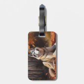 Siberische Husky in de herfst laat Herfst inspirer Bagagelabel (Achterkant verticaal)