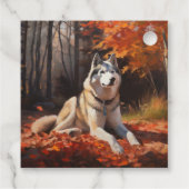 Siberische Husky in de herfst laat Herfst inspirer Bedankjes Labels (Achterkant)