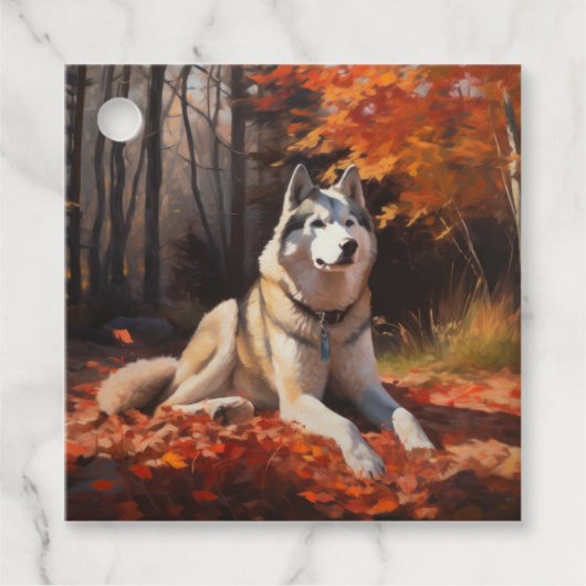 Siberische Husky in de herfst laat Herfst inspirer Bedankjes Labels (Voorkant)