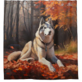 Siberische Husky in de herfst laat Herfst inspirer Douchegordijn (Voorkant)