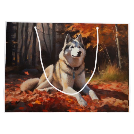Siberische Husky in de herfst laat Herfst inspirer Groot Cadeauzakje (Achterkant)