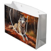 Siberische Husky in de herfst laat Herfst inspirer Groot Cadeauzakje (Achterkant Gekanteld)