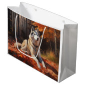 Siberische Husky in de herfst laat Herfst inspirer Groot Cadeauzakje (Voorkant Gekanteld)