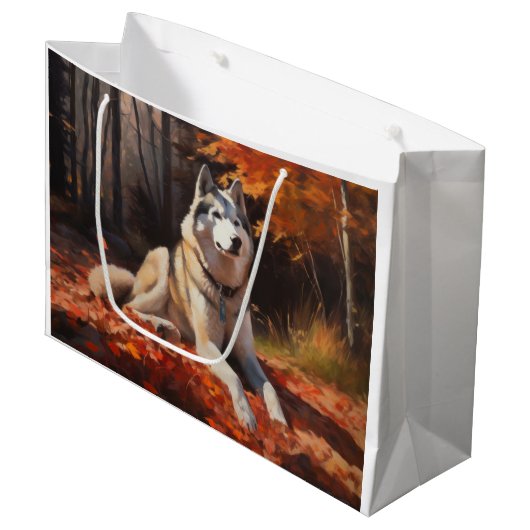 Siberische Husky in de herfst laat Herfst inspirer Groot Cadeauzakje (Voorkant Gekanteld)