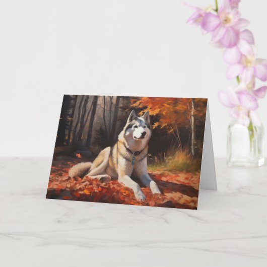 Siberische Husky in de herfst laat Herfst inspirer Kaart (Orchidee)