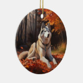 Siberische Husky in de herfst laat Herfst inspirer Keramisch Ornament (Rechts)
