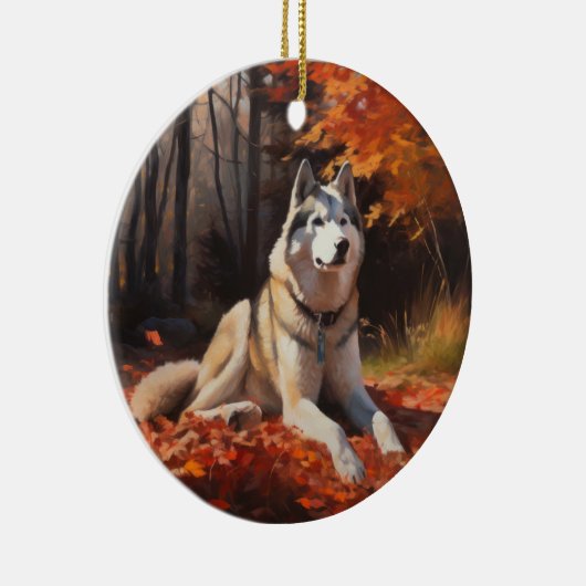 Siberische Husky in de herfst laat Herfst inspirer Keramisch Ornament (Rechts)