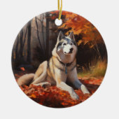 Siberische Husky in de herfst laat Herfst inspirer Keramisch Ornament (Voorkant)