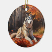 Siberische Husky in de herfst laat Herfst inspirer Keramisch Ornament (Links)