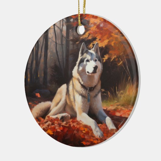 Siberische Husky in de herfst laat Herfst inspirer Keramisch Ornament (Links)