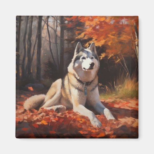 Siberische Husky in de herfst laat Herfst inspirer Magneet (Voorkant)