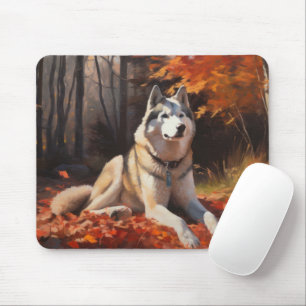 Siberische Husky in de herfst laat Herfst inspirer Muismat