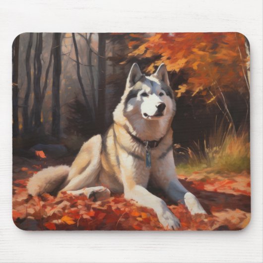 Siberische Husky in de herfst laat Herfst inspirer Muismat (Voorkant)
