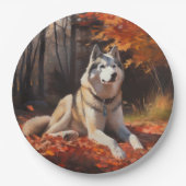Siberische Husky in de herfst laat Herfst inspirer Papieren Bordje (Voorkant)