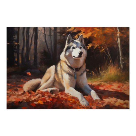 Siberische Husky in de herfst laat Herfst inspirer Perfect Poster (Voorkant)