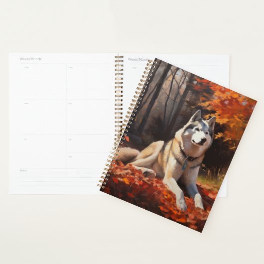 Siberische Husky in de herfst laat Herfst inspirer Planner (Display)