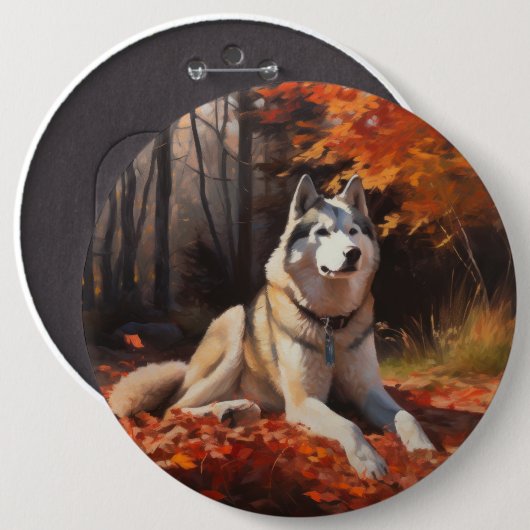 Siberische Husky in de herfst laat Herfst inspirer Ronde Button 6,0 Cm (Voorkant /achterkant)
