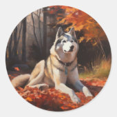 Siberische Husky in de herfst laat Herfst inspirer Ronde Sticker (Voorkant)