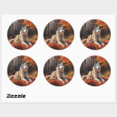 Siberische Husky in de herfst laat Herfst inspirer Ronde Sticker (Vel)