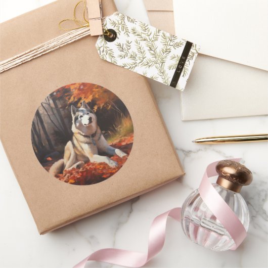 Siberische Husky in de herfst laat Herfst inspirer Ronde Sticker (Geschenken)