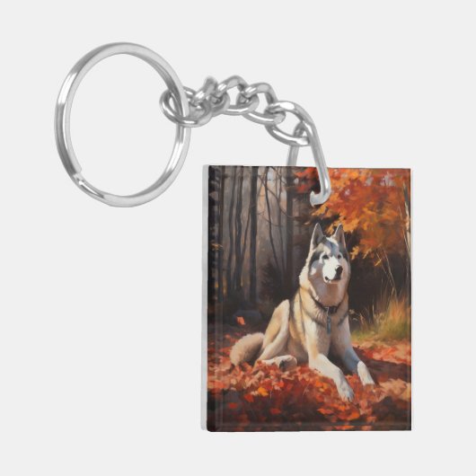 Siberische Husky in de herfst laat Herfst inspirer Sleutelhanger (Voorkant Links)