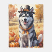 Siberische Husky in de herfst verlaat de Thanksgiv Fleece Deken (Voorkant)