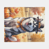 Siberische Husky in de herfst verlaat de Thanksgiv Fleece Deken (Voorkant (Horizontaal))