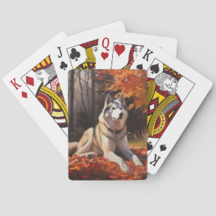 Siberische Husky in de herfstbladeren val inspiree Pokerkaarten