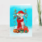 Siberische husky in de sneeuw met kerstcadeaus  kaart (Voorkant)