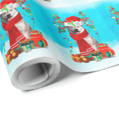 Siberische husky in sneeuw met kerstcadeaus cadeaupapier (Rol Hoek)