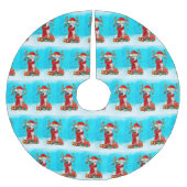 Siberische husky in sneeuw met kerstcadeaus kerstboom rok (Voorkant)