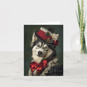 Siberische Husky Kerst Elegante Victoriaanse Hond Feestdagen Kaart