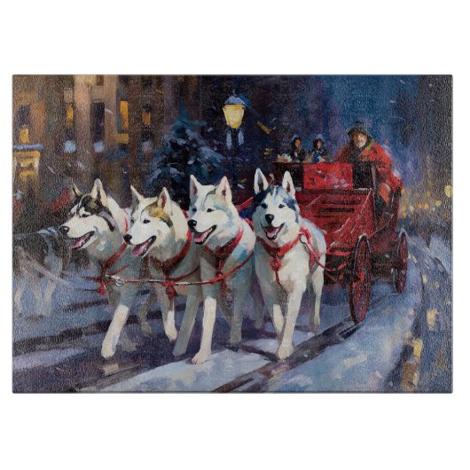 Siberische Husky Kerst Feestelijke Periode Snijplank (Voorkant)