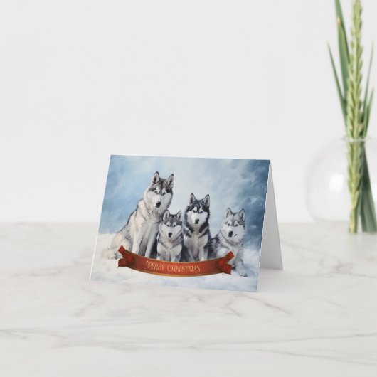 Siberische Husky Kerst Kaart (Voorkant)