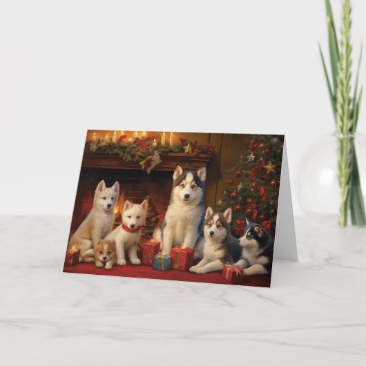 Siberische Husky Kerst Kaart (Voorkant)