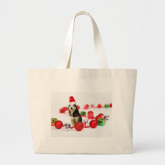 Siberische Husky Kerst met Ornament geschenkdoos Grote Tote Bag (Voorkant)