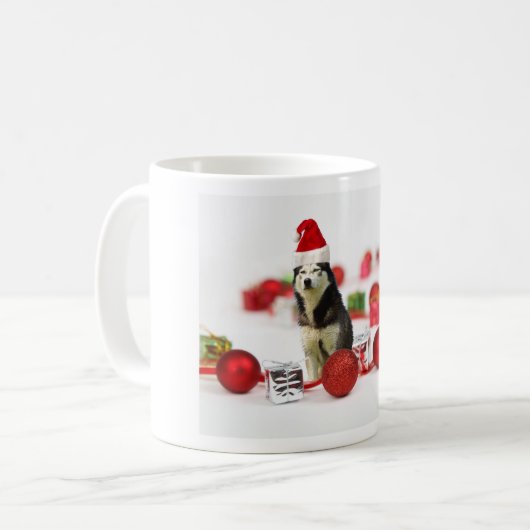 Siberische Husky Kerst met Ornament geschenkdoos Koffiemok (Voorkant links)