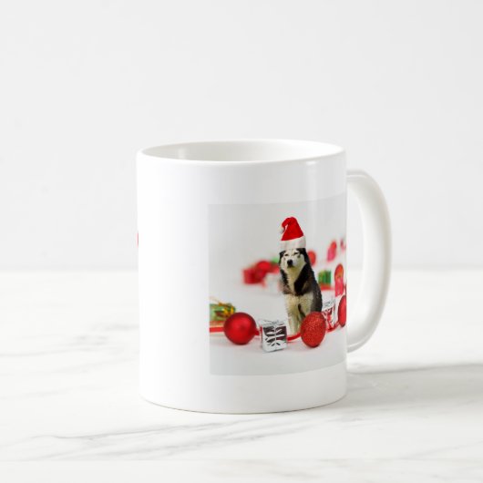 Siberische Husky Kerst met Ornament geschenkdoos Koffiemok (Voorkant rechts)