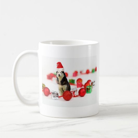 Siberische Husky Kerst met Ornament geschenkdoos Koffiemok (Links)