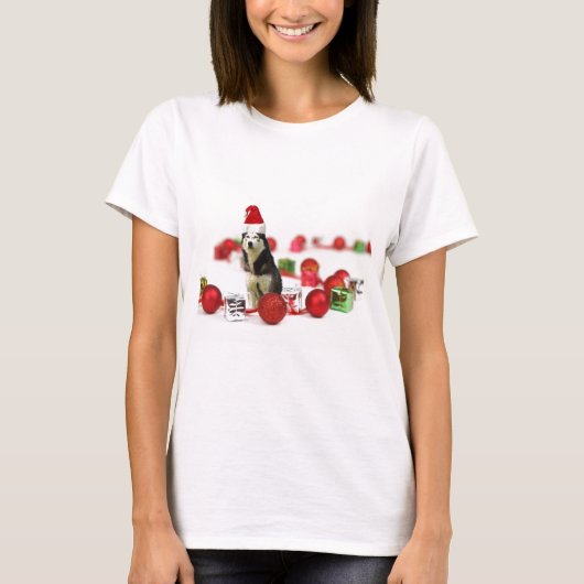 Siberische Husky Kerst met Ornament geschenkdoos T-shirt (Voorkant)