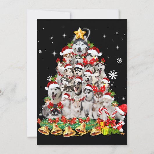 Siberische Husky Kerstboom Lichtjes Grappige Hond Feestdagenkaart (Voorkant)