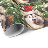 Siberische Husky Kerstboom Ornamenten Sneeuwman Cadeaupapier (Rol Hoek)