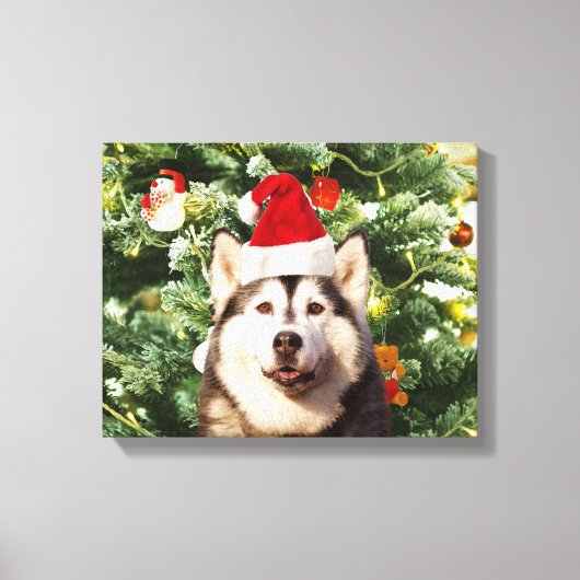 Siberische Husky Kerstboom Ornamenten Sneeuwman Canvas Afdruk (Voorkant)