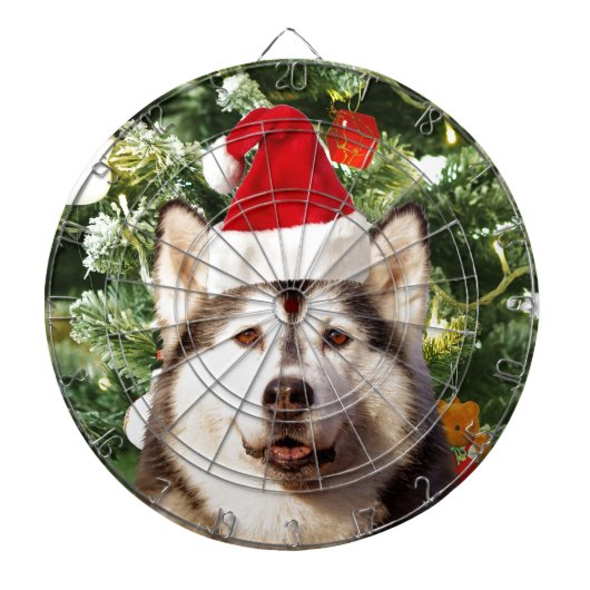 Siberische Husky Kerstboom Ornamenten Sneeuwman Dartbord (Voorkant)