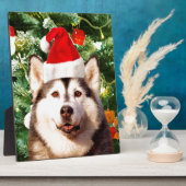 Siberische Husky Kerstboom Ornamenten Sneeuwman Fotoplaat (Zijkant)