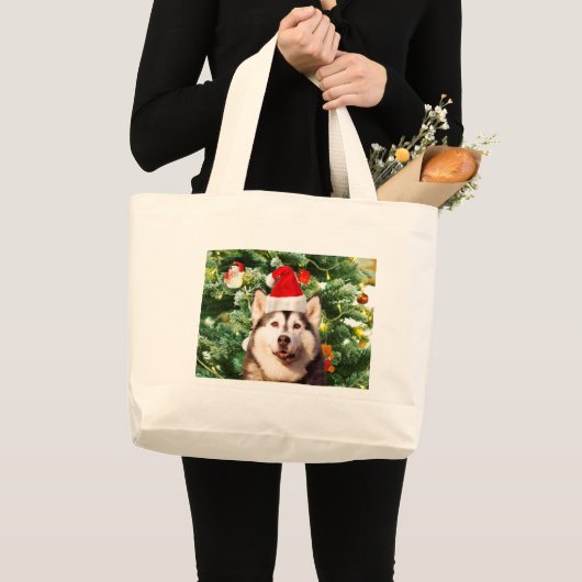 Siberische Husky Kerstboom Ornamenten Sneeuwman Grote Tote Bag (Voorkant (product))